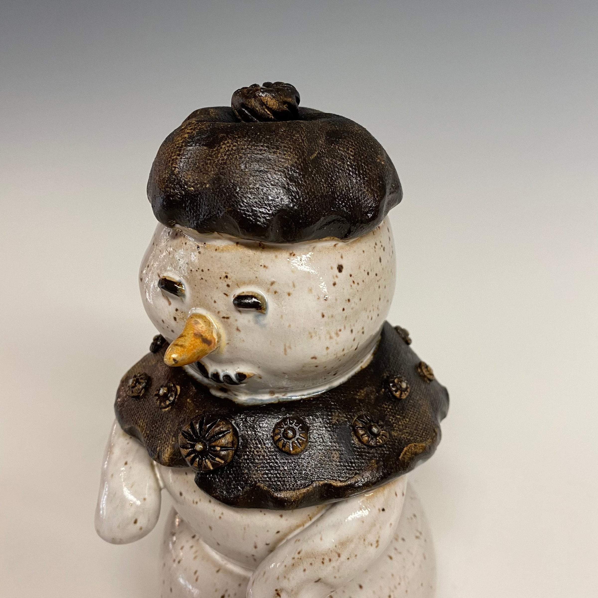 Snowman Sculpture with Top Hat and Scarf | Thomas Pottery
