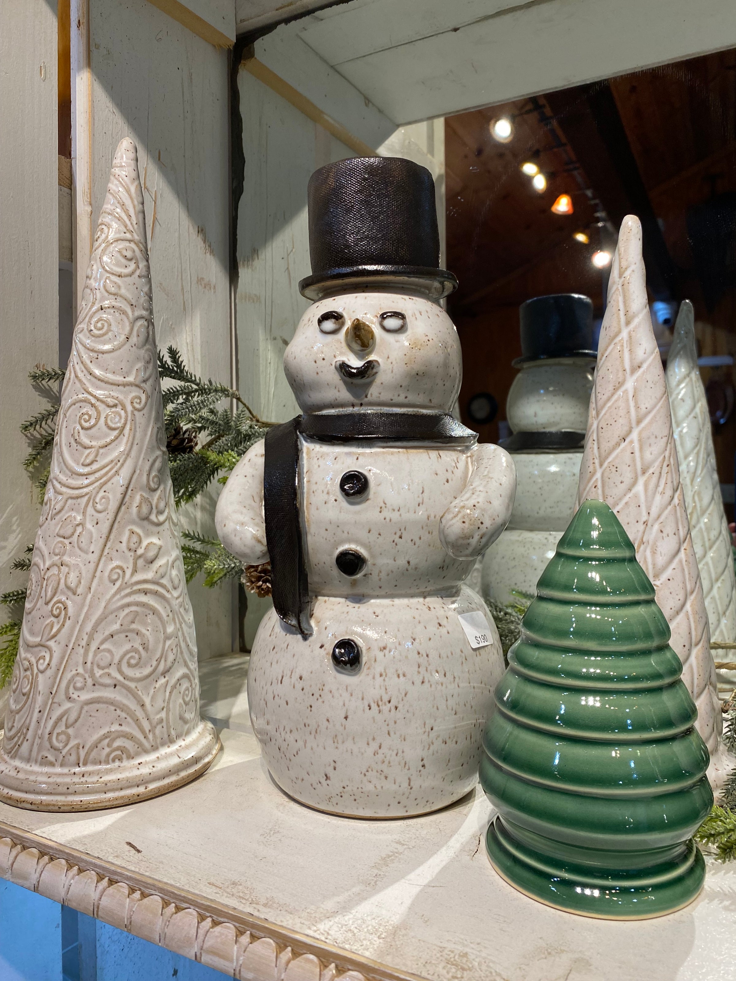 Snowman Sculpture with Top Hat and Scarf | Thomas Pottery