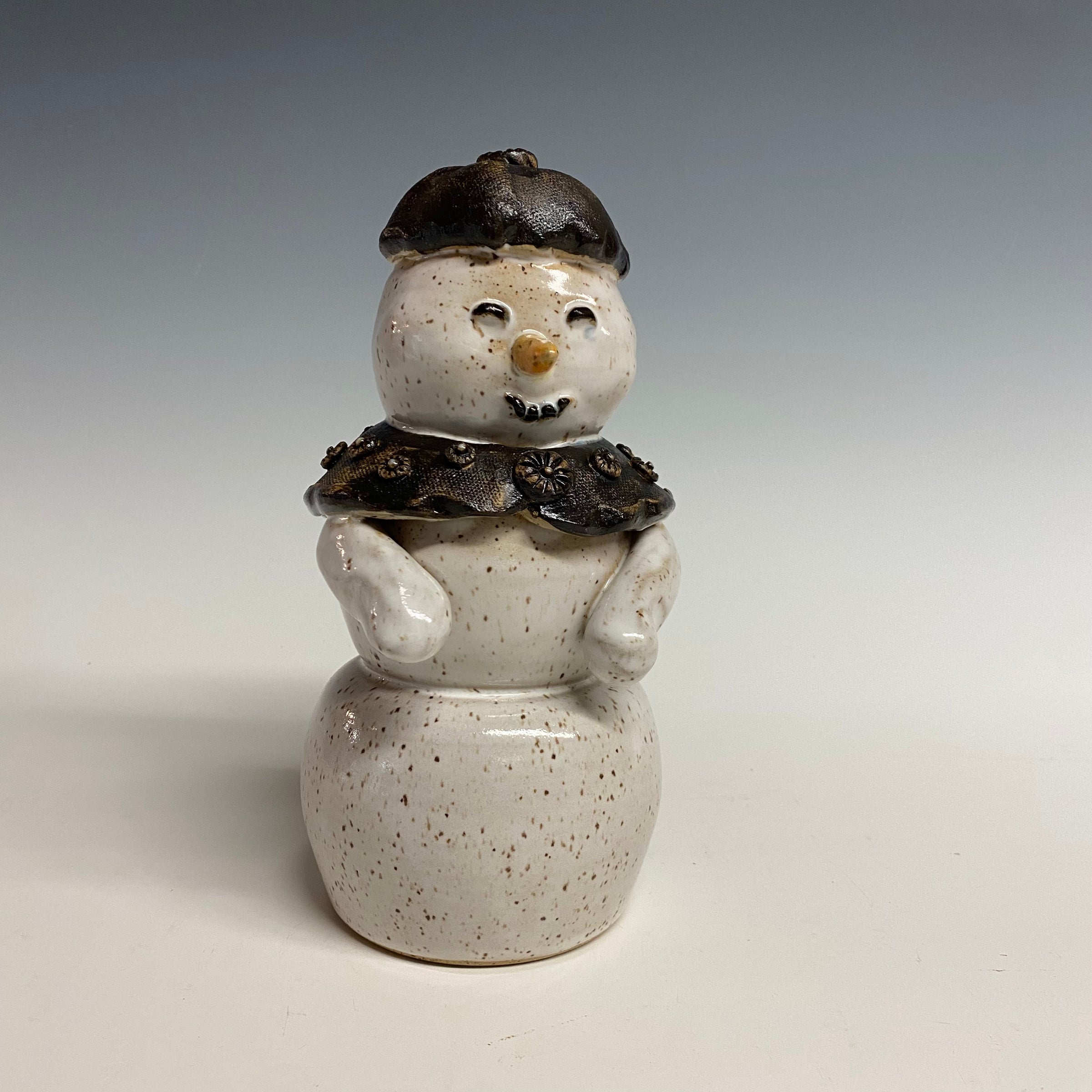 Snowman Sculpture with Top Hat and Scarf | Thomas Pottery