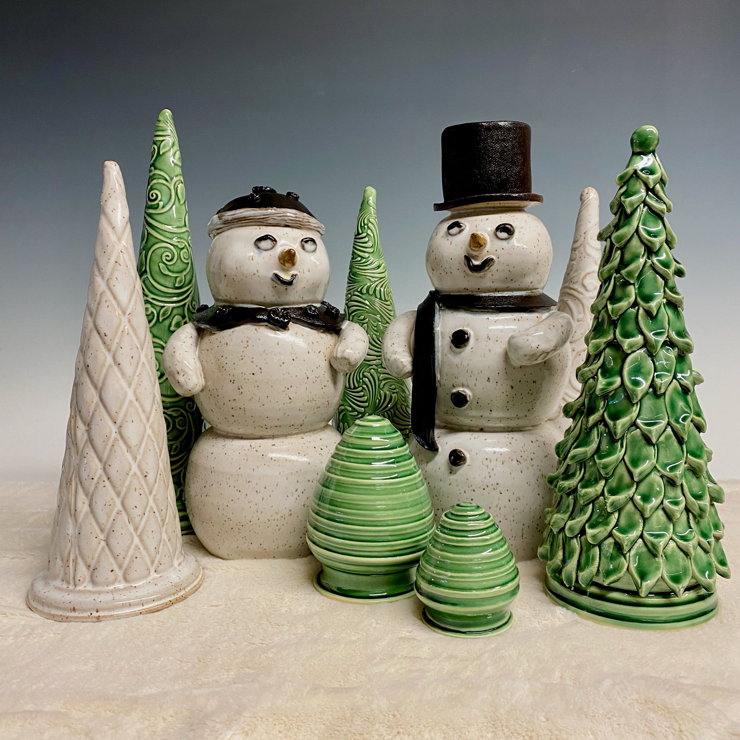 Snowman Sculpture with Top Hat and Scarf | Thomas Pottery