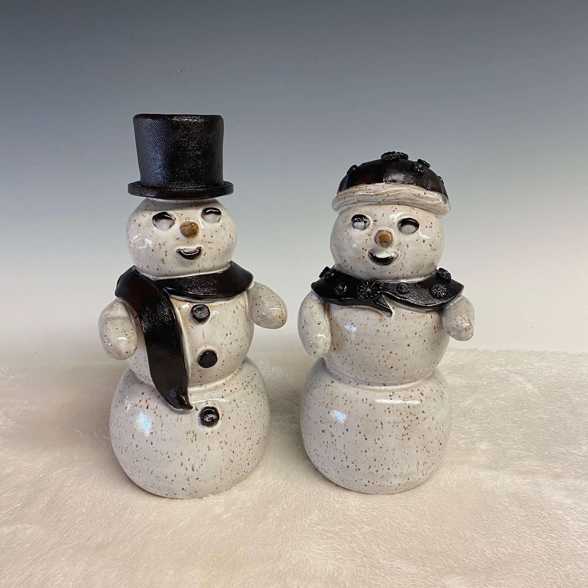 Snowman Sculpture with Top Hat and Scarf | Thomas Pottery