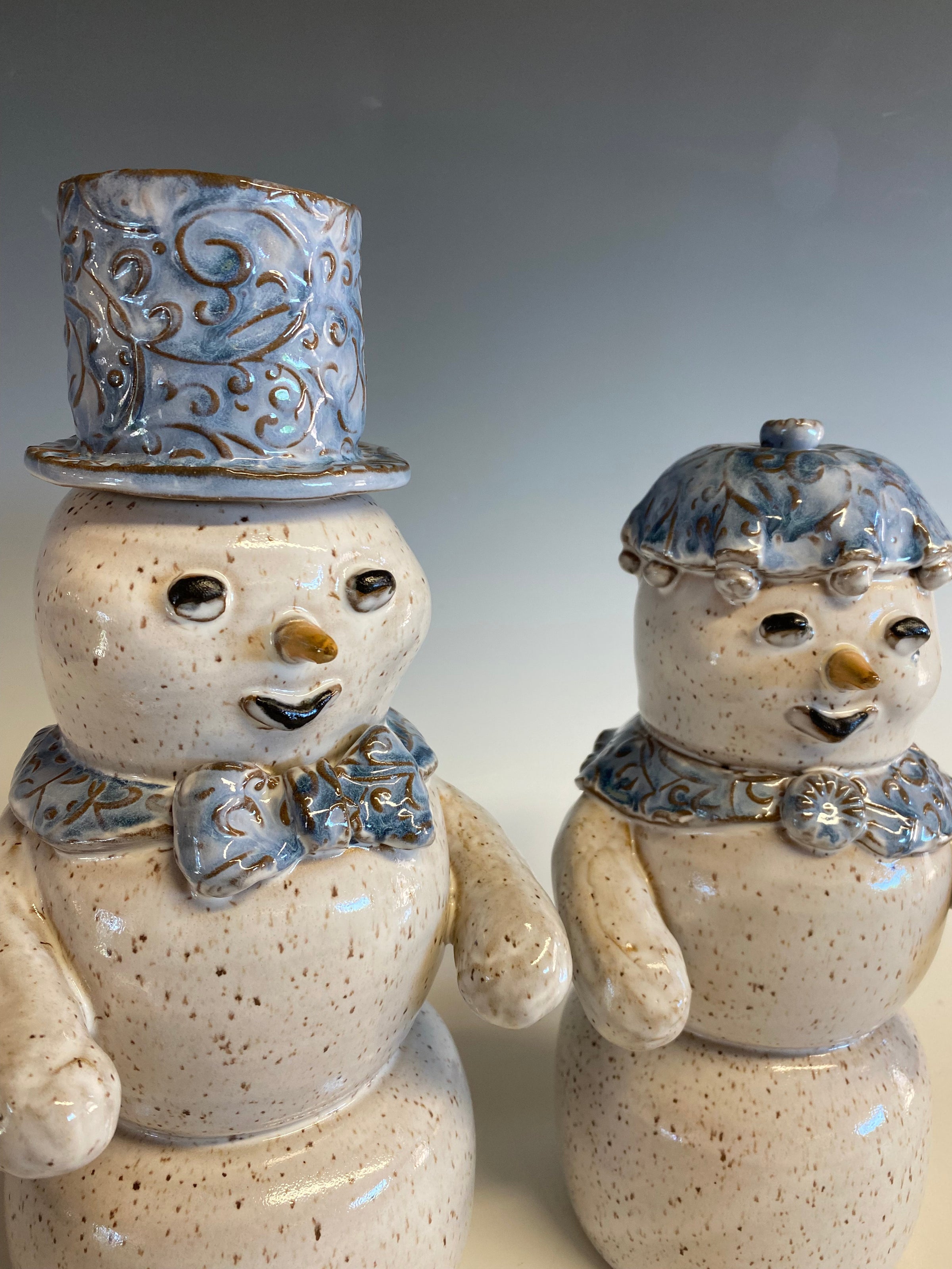 Snowman Sculpture with Blue Ice Hat | Thomas Pottery