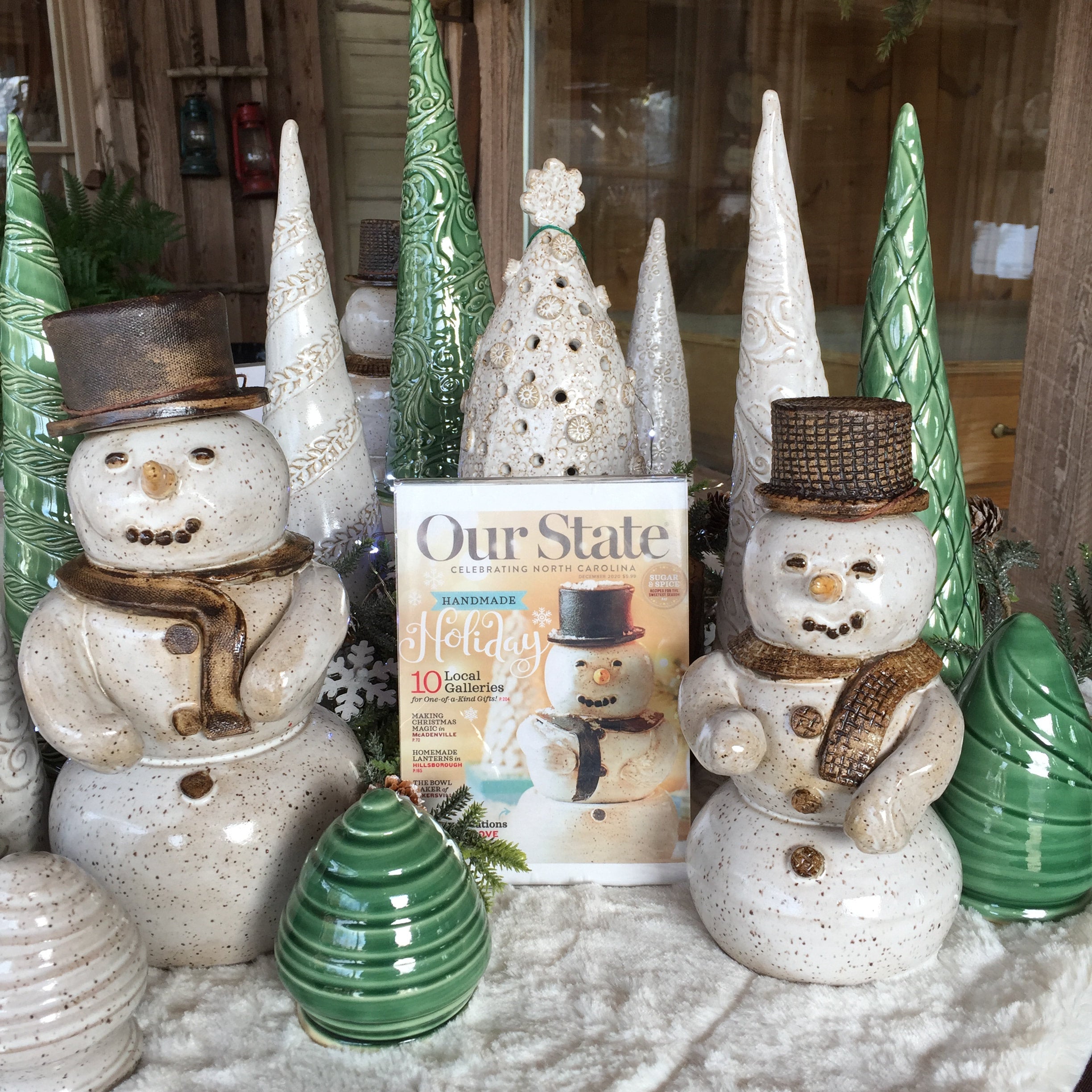 Snowman Sculpture with Top Hat and Scarf | Thomas Pottery